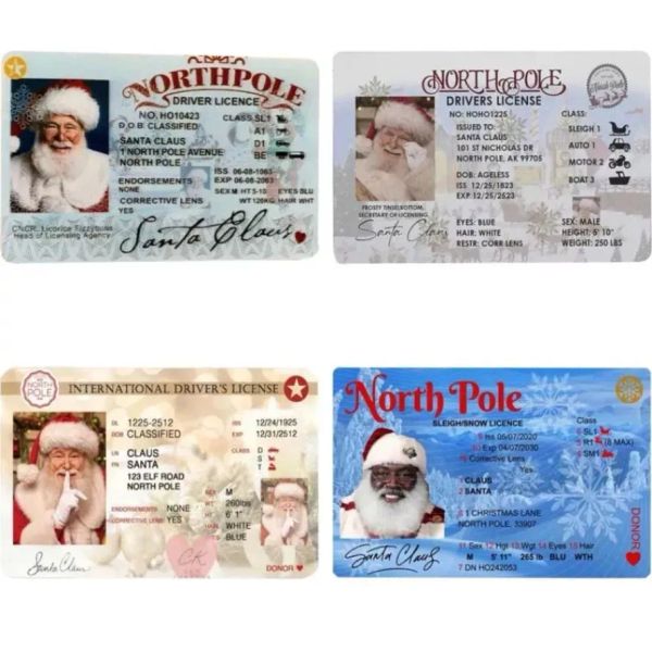 Carte d'identité du père Noël en plastique nouveauté permis de vol en traîneau perdu veille de Noël remplisseur de boîte cadeau permis de conduire du père Noël en gros