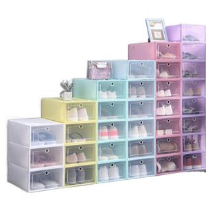 Plastic Schoenendoos Stofdichte Sneaker Organizer Flip Transparante Hoge Hakken Dozen Snoep Kleur Stapelbare Schoenen Containers Case