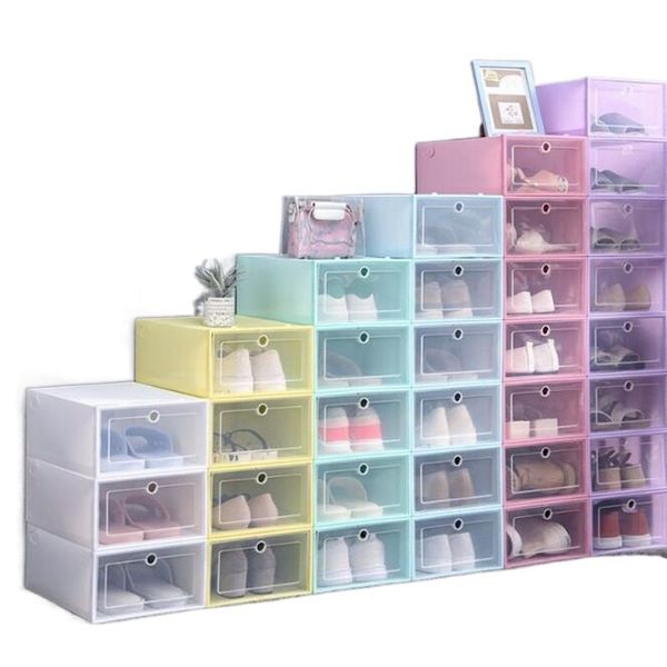 Caja de zapatos de plástico, organizador de almacenamiento de zapatillas a prueba de polvo, cajas transparentes con tapa para tacones altos, caja contenedora de zapatos apilable de Color caramelo