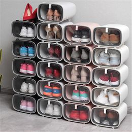 Plastic schoenen doos stapelbare transparante schoenen display kast schoen opbergdoos met deksel stofdicht schoenenrek muur organizer 1pc 210306