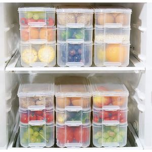 Plastic Opbergbakken Koelkast Opbergdoos Voedselopslag Containers met deksel voor keuken Koelkast Kabinet Vriezer Bureau Organizer 201022