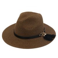Plastic Straw Chapeau Party unisexe printemps Summer Street Outdoor Plage Sunhat large Brim Floppy Cap Panama amant Top Hat avec boucle de ceinture
