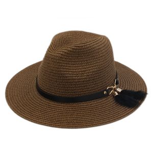 Chapeau de paja de plástico Unisex Primavera Verano Fiesta Calle Playa al aire libre Sombrero para el sol Gorra de ala ancha Amante de Panamá Sombrero de copa con cinturón B240r
