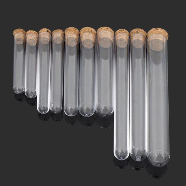 Bouteille de Tube à essai en plastique avec fond plat en liège laboratoire Transparent vide thé parfumé boisson Tubes de stockage de bonbons