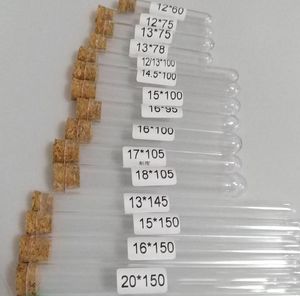 Tube à essai en plastique avec bouchon de liège 4inch 15x100mm 11 ml de qualité alimentaire transparente Pack approuvé en liège 100 toutes taille disponible dans notre ST2920717