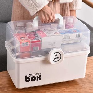 Plastic Tier Geneeskunde Dozen Opbergdoos Grote Capaciteit Lade Sundries Organizer Folding Medicine Borst Storage First Aid Kit X0703