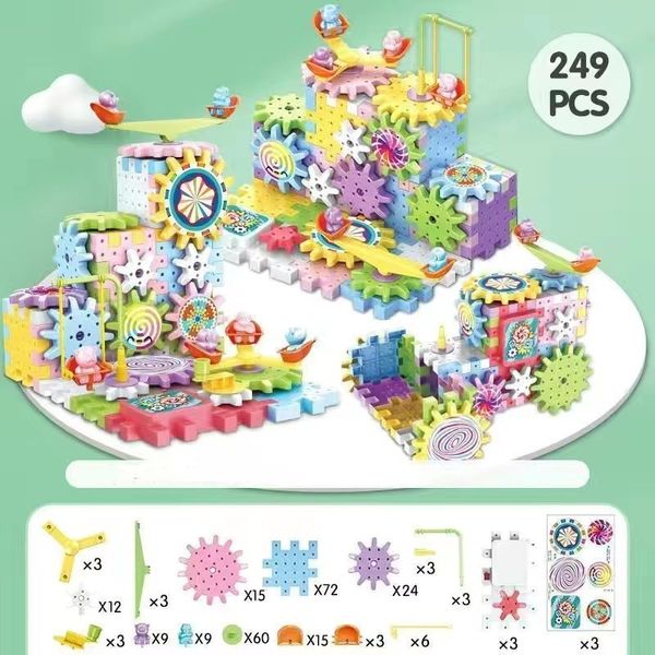 jouet en plastique en gros jouet de brique en peluche blocs magnétiques 83 pièces bloc de construction électrique engrenage rotatif film bloc de brique jouet cadeau de noël château de brique en plastique magique