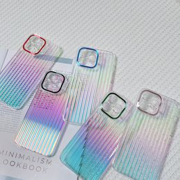 Clear Kickstand Phone Cases pour iPhone 15 Pro Max 14 Plus 13 12 Transparent Stripe Slim Simple Antichoc Cover Camera Protection Shell