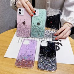 Cois de téléphone Bling de paillettes de luxe pour iphne 15 14 Pro Max 13 12 Samsung Galaxy S23 Ultra S22 A14 5G A54 A24 A34 A53 A23 A13 A04S Soft TPU Clean à choc de choc transparent