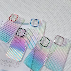 Fundas de teléfono transparentes con soporte para iPhone 15 Pro Max 14 Plus 13 12, funda protectora a prueba de golpes Simple a rayas transparentes