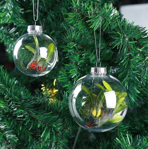 Boule transparente en plastique décoration de noël boules creuses bricolage cadeau maison fête ornements plafond suspendu pendentif 8cm