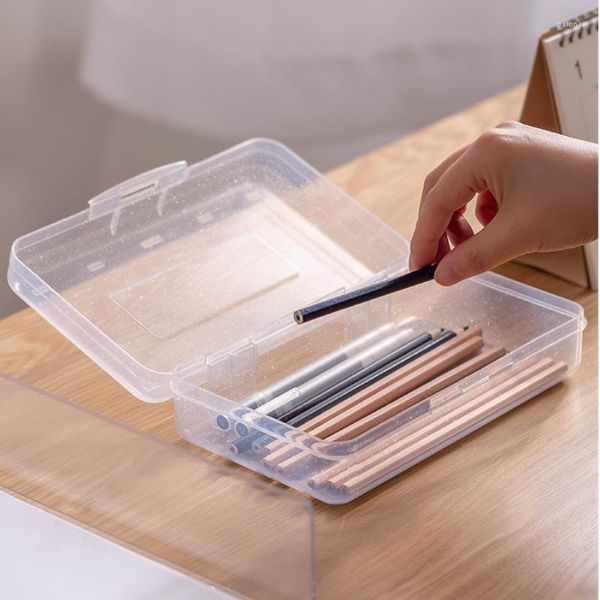 Estuche de plástico transparente para lápices, caja de papelería, gran capacidad, diseño apilable, boceto, estudiante de arte, Simple para la escuela