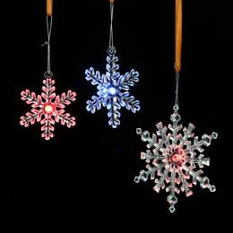 Plastic transparante sneeuwvlok ornamenten kerstversiering hanger led licht decoraties groothandel 2018 nieuwe creatieve