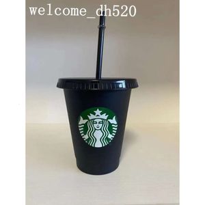 Plastic tuimelaar herbruikbare Starbucks mokken 16oz/473 ml zwart drinkplatige bodem pilaar vorm deksel stro kopjes bardian gratis dhl