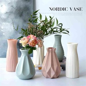 Vase en plastique avec grand vase en plastique de fleur verte hydroponique de style nordique moderne avec de riches fleurs de bambou 210409