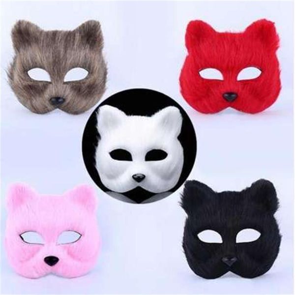 Máscara de plástico Villus Arctic Fox Cosplay Party Upper Half Face Máscaras de Halloween Cat Masquerade Party Masks241T