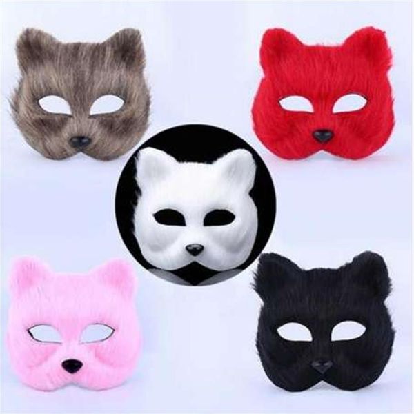 Plastique Villus Arctic Fox Masque Cosplay Partie Supérieure Demi Visage Halloween Masques Chat Mascarade Partie Masks216H