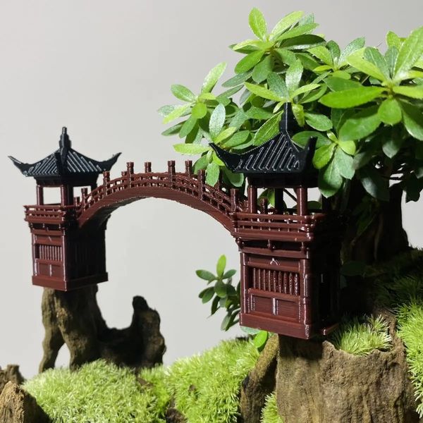 Plásticos Estilo chino Antiguo 3DPrinting Art Building Rockery Aquarium Micro Flower Pot Paisaje Bonsai Decoración ZD264 240325