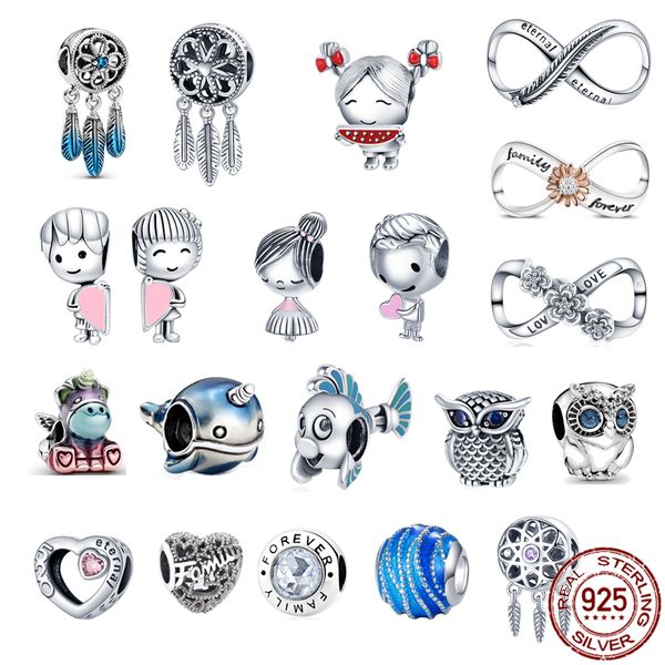 Plata charm of ley 925 Sterling Silver Animals Girl Boys Heart Beads Charms Fit Original Pandora Pulseras Mujeres Joyería DIY con bolsa de terciopelo original