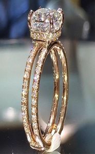 Plaqué or jaune 14 carats double bague couronne de diamant diamant européen et américain princesse fiançailles dames bijoux fins2270946