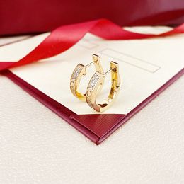 Vergulde 925 zilveren luxe merkontwerpers Letters Stud Geometrische beroemde vrouwen Ronde oorbel Bruiloft oordruppel Lucky oorbellen diamant cadeau