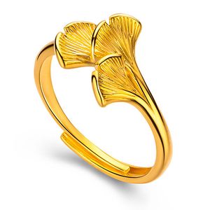 Geplaatste sierlijke gouden sieraden vrouw roestvrijstalen ringen damesontwerperaccessoires voor vrouwen ginkgo blad open mond damesring yw0003425
