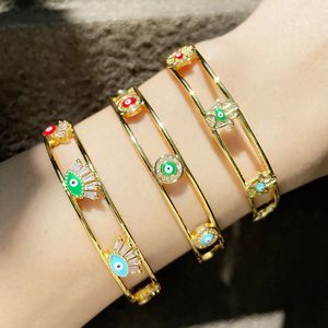 Geplateerde boze oog armbanden voor vrouwen koper zirkoon kristal steen gouden manchet armband armband mode-sieraden accessoire geschenk