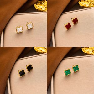 Geplaatste gouden designer Stud Earring 4/vier blad klaver sieraden mode charme dames studs bruiloft geschenk hoge kwaliteit s