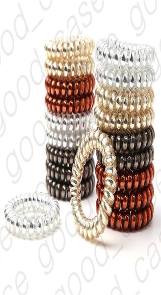 Plaquet métal punk téléphonique corde de câble de cordon Coil Coil élastique argent brillant Bandes de caoutchouc brillantes brouts de cheveux poney support de queue joe5735805