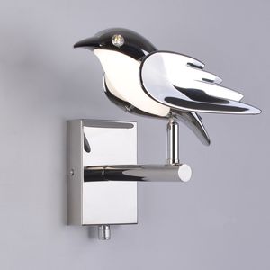 Geplaatste plastic vogelwandlamp met roestvrijstalen basis LED Slaapkamer Bedmuur Lichtstudie Studie Café Aisle Trap Decoratie Art Wall SCONCE