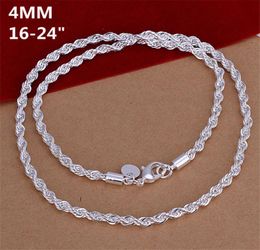 Collier en argent sterling plaqué 4 mm Men Ed Corde chaînes 16 18 20 22 24 pouces DHSN067 TOP 925 Colliers de plaque en argent Jewe4368582