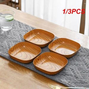 Assiettes 1 / 3pcs Cuisine Bois Grain Plastique Plastique Plaque carrée Séchée Gâteau de fruits séchés Snack Varelle Bol Dîne