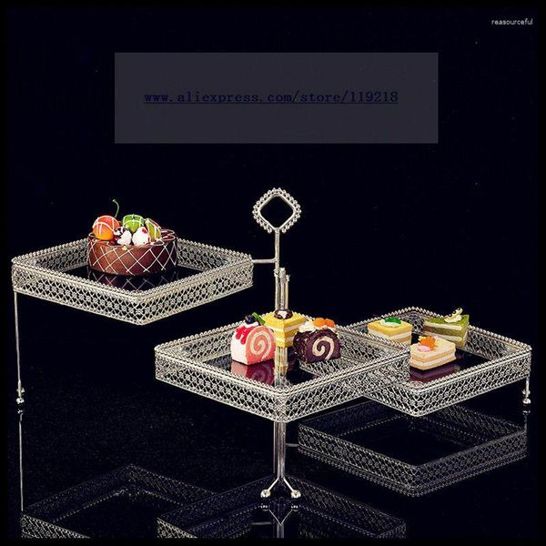 Platos 1 PC Tres capas de vidrio templado giratorio Snack Rack Mesa de postre de múltiples capas Buffet West Point Cake