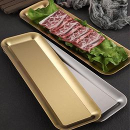 Teller, 1 Stück, verdickter rechteckiger Sushi-Teller aus 304 Edelstahl, Barbecue-Tablett mit flachem Boden, Restaurantgeschirr