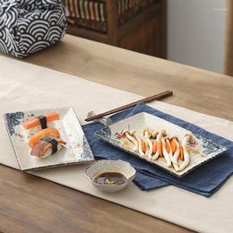 Platen 10 inch rechthoek Japanse handpeiling pruimen keramische plaat sneeuwvlok glazuur porseleinen gerechten bloemen sushi snack steaklade