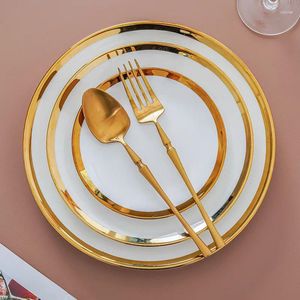 Assiettes Assiette à Steak occidentale en céramique de 10 pouces, bordure dorée de style européen, dessert aux fruits, plats de petit déjeuner, vaisselle de cuisine circulaire