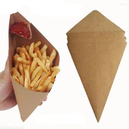 Platen 10 pc's Creatieve wegwerpbare frietjes Kegel Vormdoos Waterdicht en anti-olie-kwaliteit Kraft Paper Fried Chicken Pakket