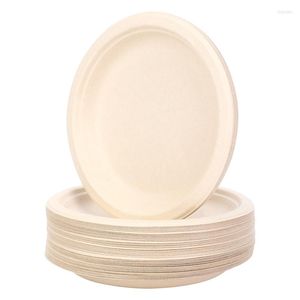 Lot de 100 assiettes en fibre de canne à sucre biodégradable en papier de bagasse rond jetable compostable 7 po