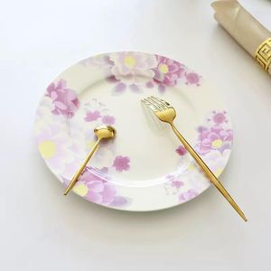 Platos de porcelana china de hueso de 10 pulgadas, plato de servicio, pintura Floral rosa, cena para servir, Catering, Buffet, cargador