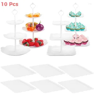 Assiettes 10pcs Stand de gâteau Ensemble de table de gâteau à 3 niveaux Table affichage Plaes de dessert pour la fête de mariage Round Square Stands