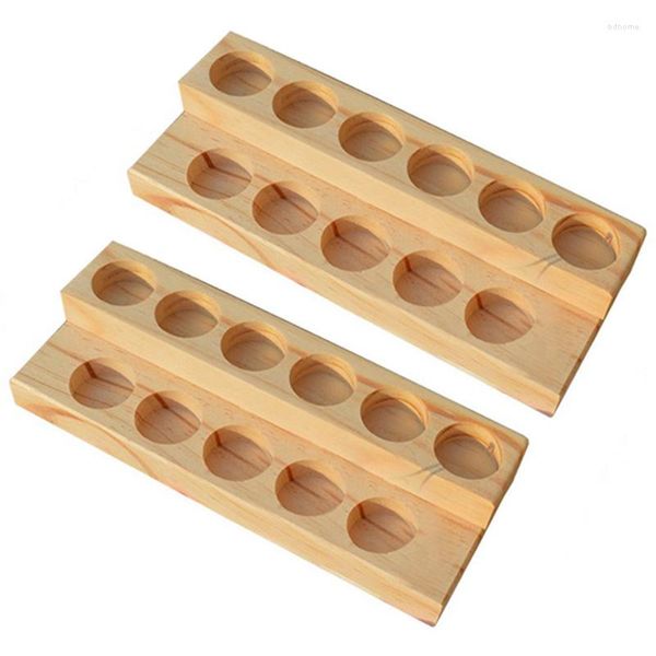 Plaques 11 trous en bois plateau d'huile essentielle fait à la main en bois naturel présentoir Station de démonstration pour bouteilles de 5-15 ml-2 pièces