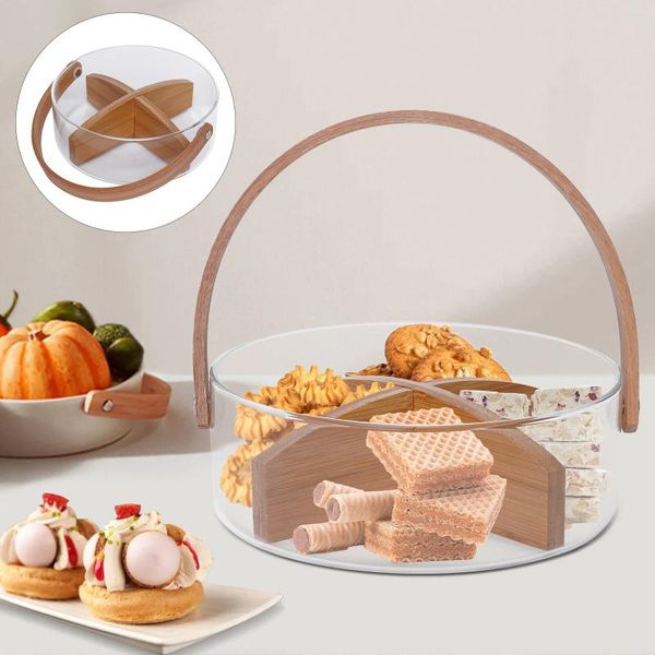 Assiettes bol à fruits en verre transparent de 1100ml, seau à noix ronde, conteneur de stockage de collations, plateau à biscuits, présentoir de cuisine, assiette de service avec séparateur