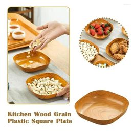 Placas de 15 cm plástico cuadrado cuadrado creativo tazas de grano de madera para bocadillos de vegetales frutales