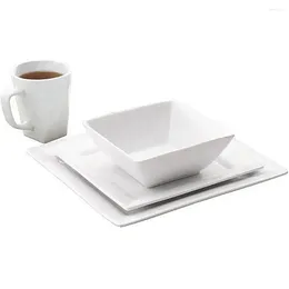 Service de vaisselle carré en porcelaine, assiettes 16 pièces, plats de service blancs, fournitures de restaurant