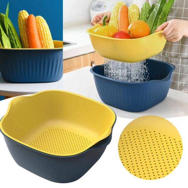 Assiettes 1pc Double panier maison séchage de plats de fruits lavage légumes créatifs de cuisine en plastique