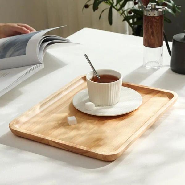 Platos 1pc Bandeja de madera natural Hecho a mano Taza de té rectangular Almacenamiento Ligero Resistente al desgaste para el hogar