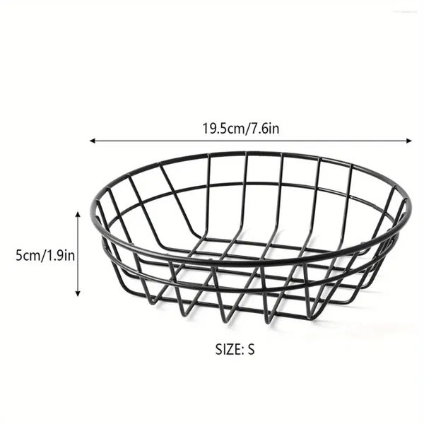 Platos 1pc Elegante Cesta De Hierro De Alambre Negro Para Frutas Papas Fritas Y Servir - Accesorio De Cocina Con Diseño Elegante