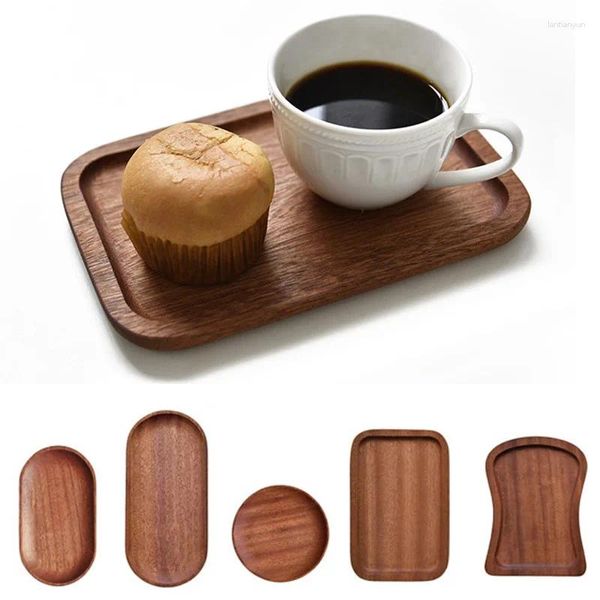 Assiettes 1pcs Bois massif Géométrique Snack Plateau de noix Pain de pain Dessert Assiette Distes DÉCORATIF