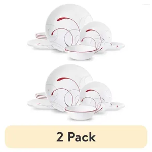 Platen (2 pack) Corelle Splendor wit en rood ronde 12-delige servies set