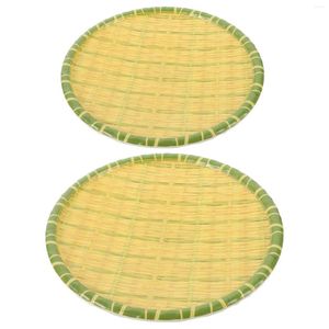 Assiettes 2 PCS BAMBOO Round Post Retro Pot Dish Restaurant Grands plateaux de barbecue pour servir le plateau rustique Café de tissage